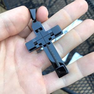 Black Stainless Steel Cable Cross and Franco Chain